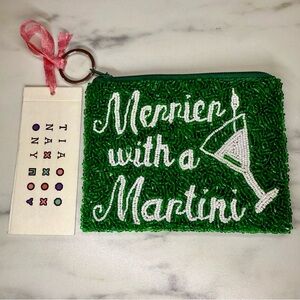 NWT Tiana Designs “Merrier With A Martini” Green Hand-Beaded Coin Purse 🍸